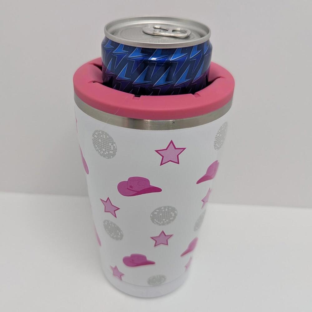 ORCA KIC Universal Can Bottle Insulator Pearl White w/ Disco Cowgirl Hat Design
